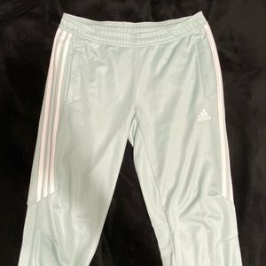 Adidas three stripe light teal track pants